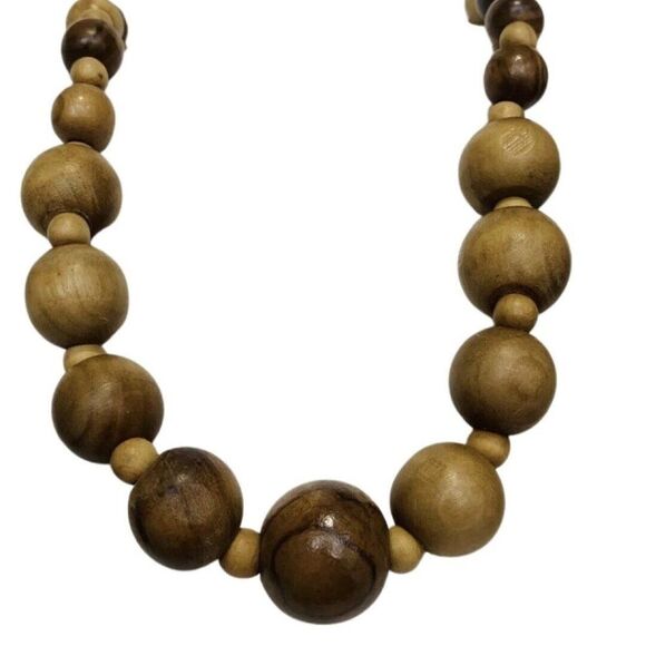 Jewelry - Vintage Brown Round Graduated Chunky Wooden Beaded Statement Women Necklace 21”